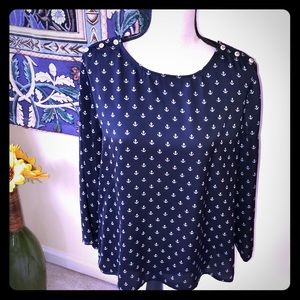 Cynthia Rowley anchor nautical navy blouse